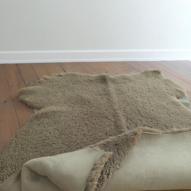 Curly Shearling Sheepskin Hide 12mm Wool Length – Khaki