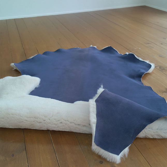 Double Face Suede Sheepskin Hide 20mm Wool Length – Ecru Blue